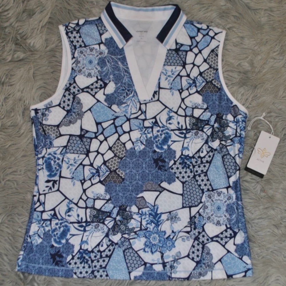 JOHNNY WAS JW Active Bee Active Basic Polo Tank Moonlight Glass size XL NWT $150
